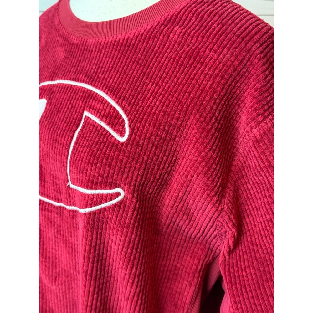 Champion Sweatshirt Corduroy Pullover Mens size Large Retro Varsity Red Logo - Picture 7 of 11